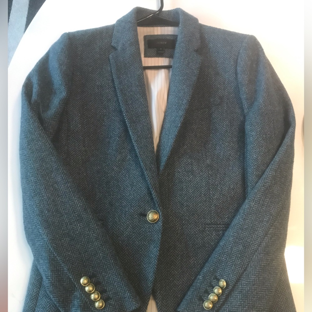J.Crew Wool Luxury Moon Campbell British Herringbone Tweed Gold Button Jacket - Picture 13 of 17